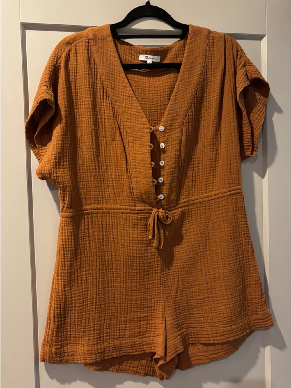 Madewell Rust Orange Gauze Button-Front Romper